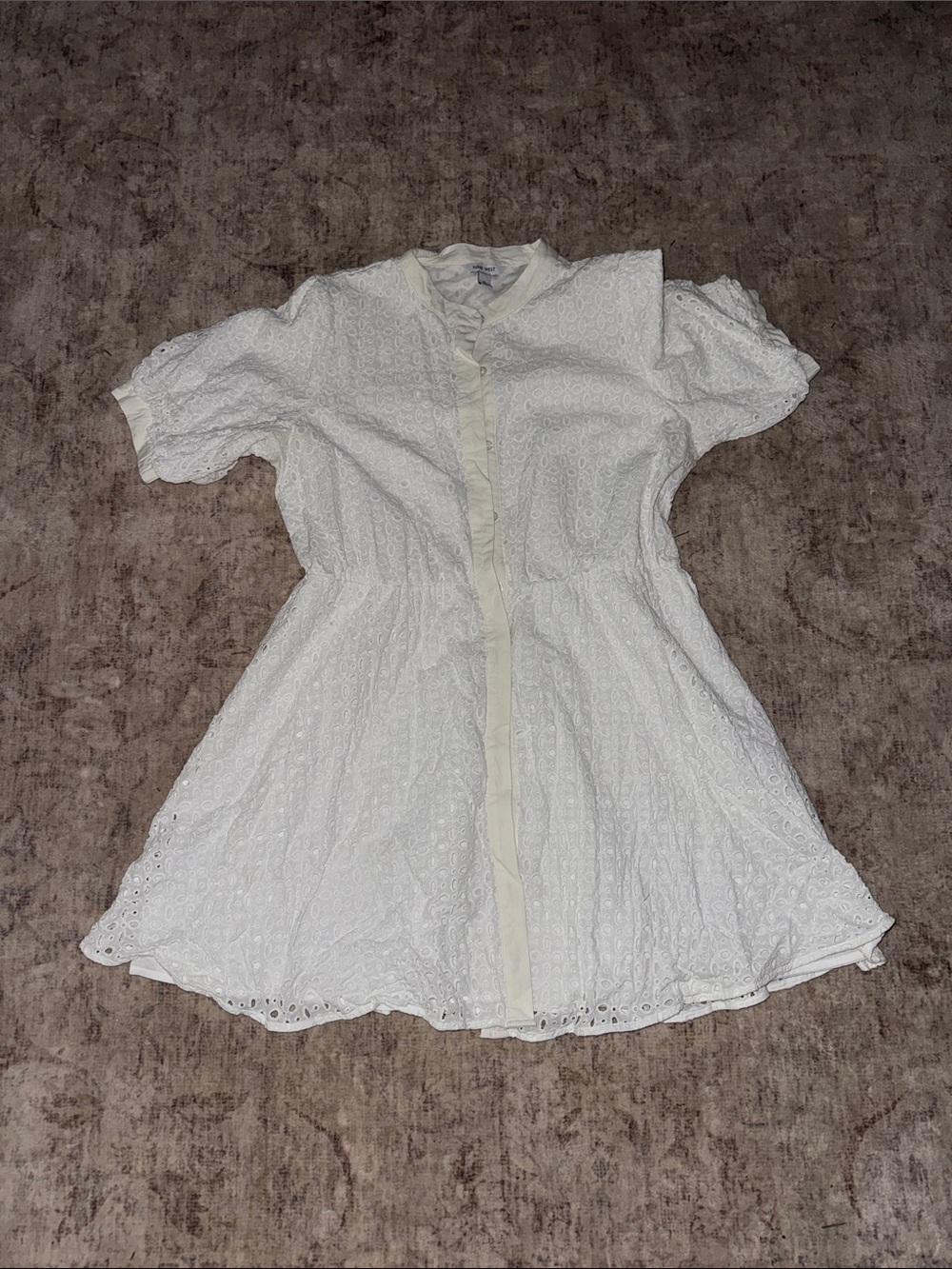 Nine West White Eyelet Ruffle-Trim Short Dress